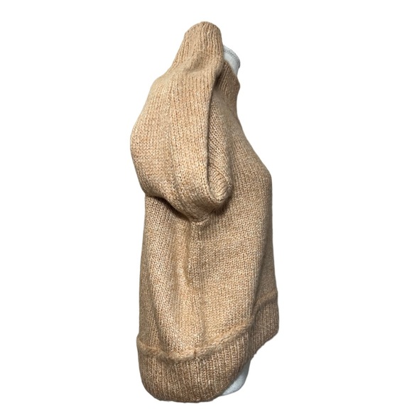 NWT Topshop tan amber funnel mock neck button shoulder fuzzy chunky sweater XS - Picture 11 of 15